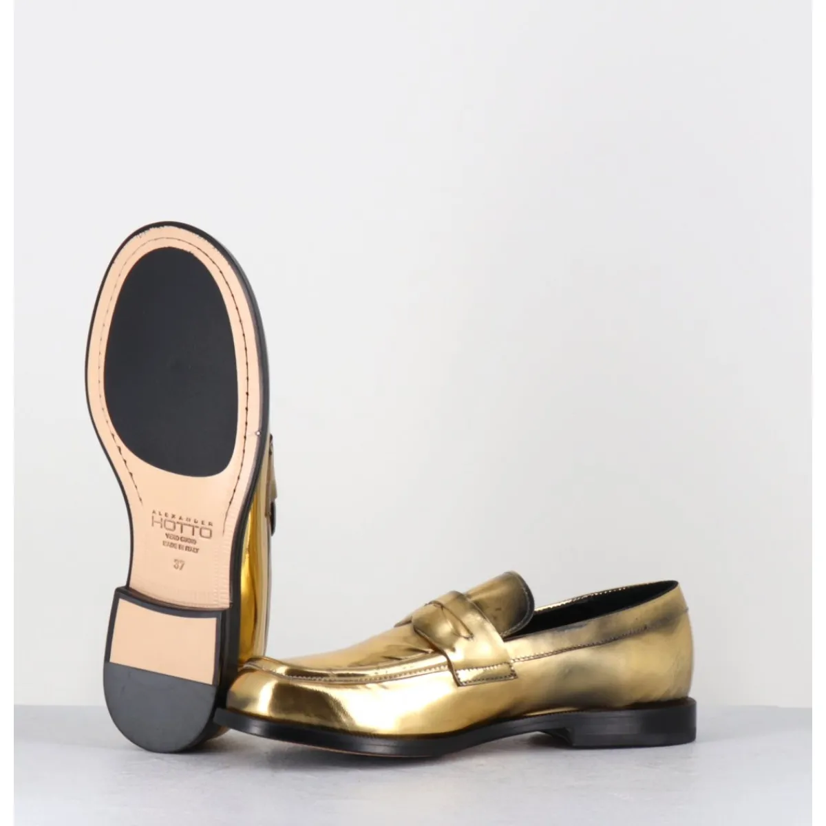 Mocassins | Chaussures^HOTTO Mocassins en cuir glacé or brossé bout asymétrique - 66606 LUX ORO DORE
