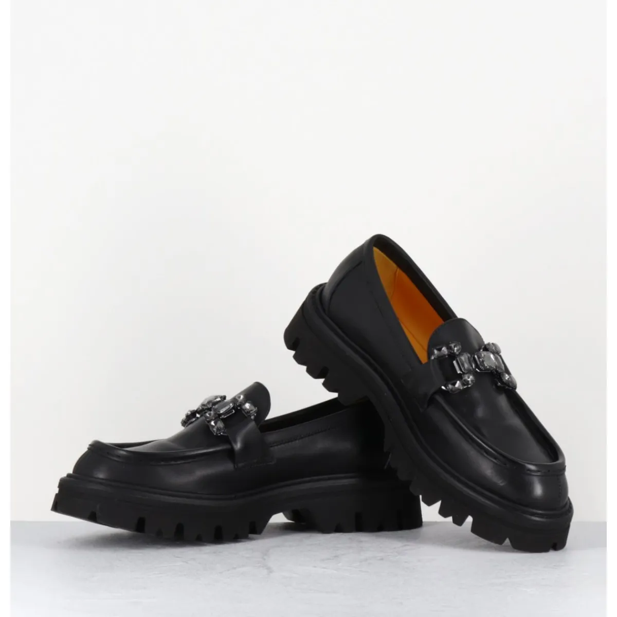 Mocassins^MARA BINI Mocassins en cuir souple semelle épaisse & bijoux - W201465 RACE NERO NOIR
