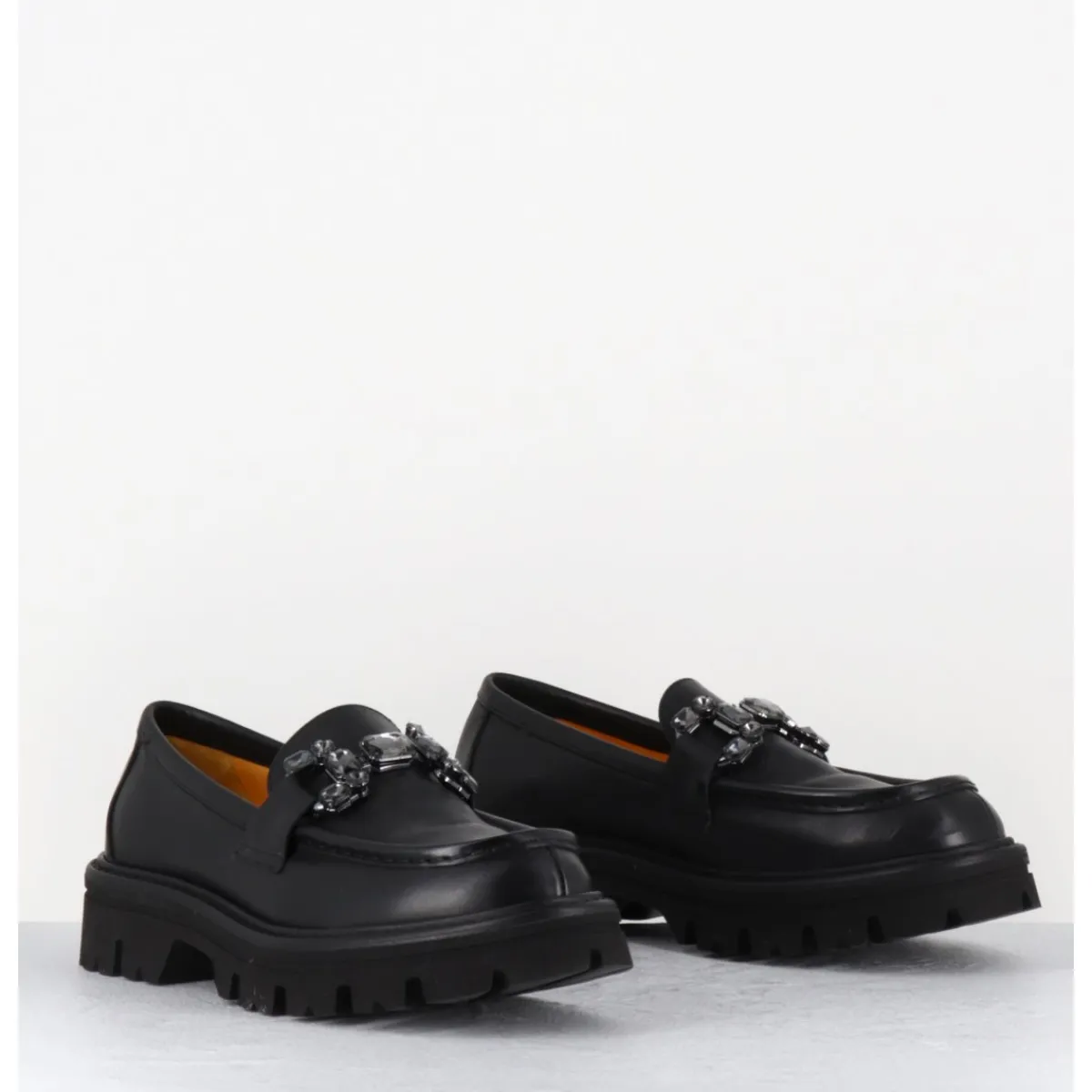 Mocassins^MARA BINI Mocassins en cuir souple semelle épaisse & bijoux - W201465 RACE NERO NOIR