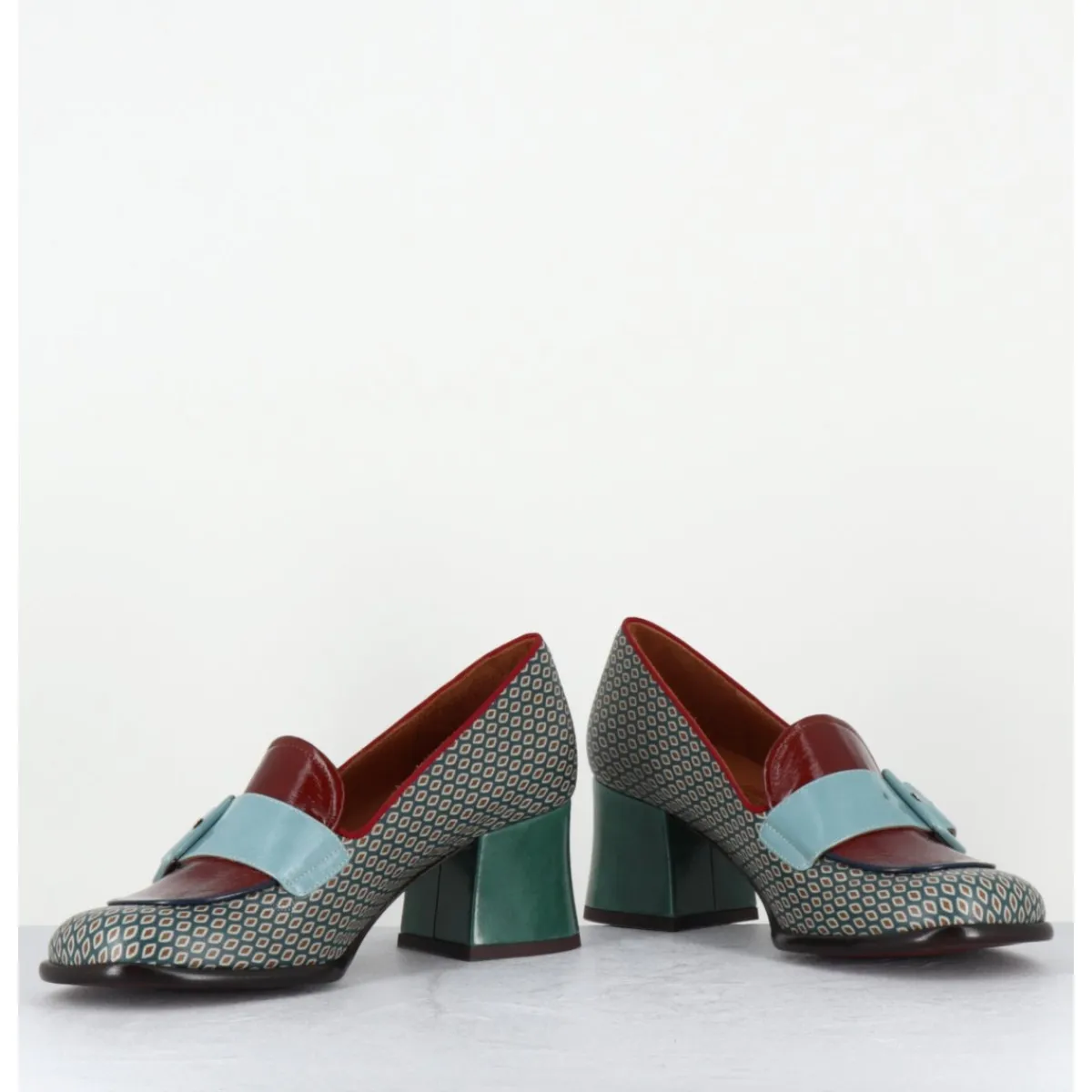 Mocassins | Chaussures^CHIE MIHARA Mocassins petit talon cuir imprimé rétro multi - MEISIN44 SHOWER BLUE