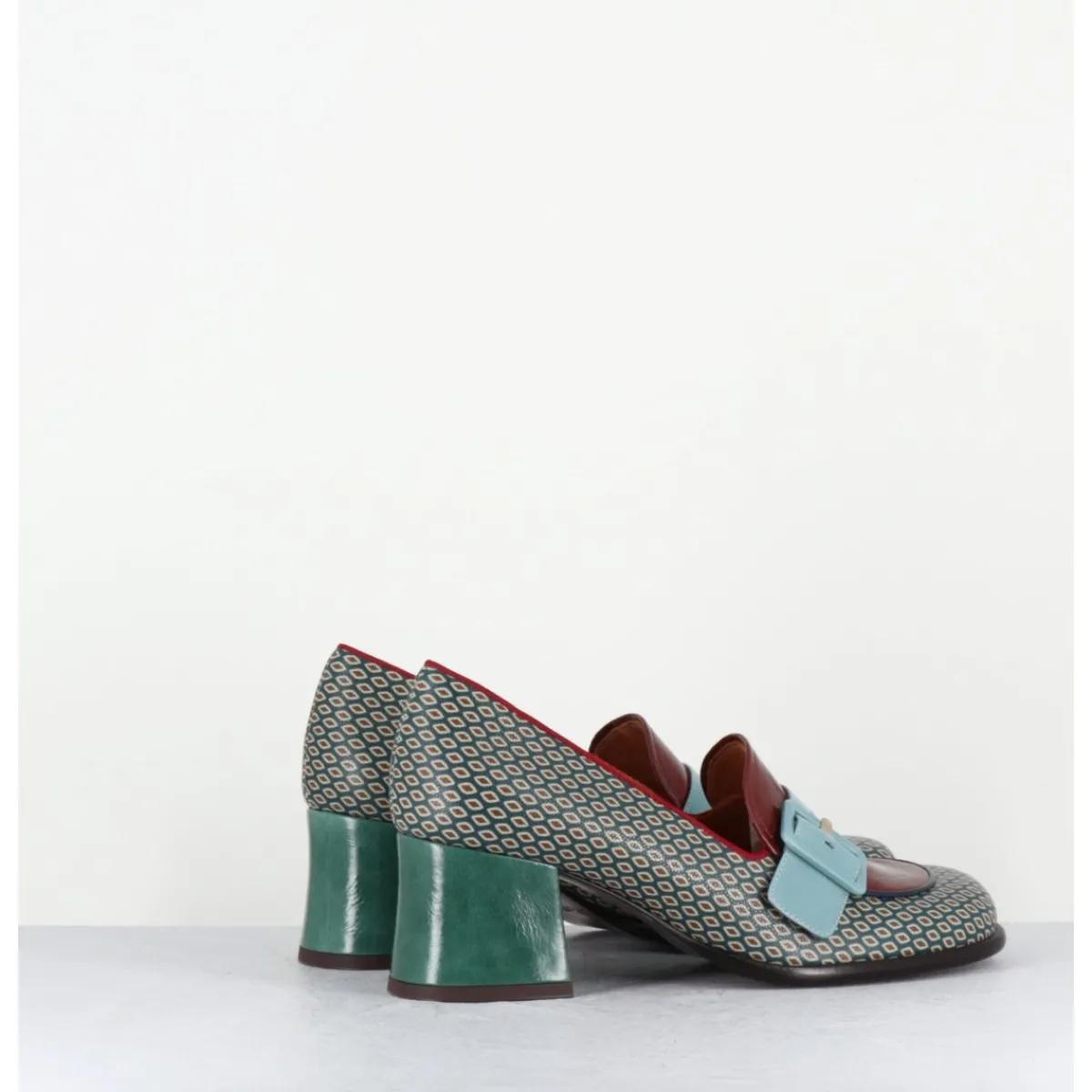 Mocassins | Chaussures^CHIE MIHARA Mocassins petit talon cuir imprimé rétro multi - MEISIN44 SHOWER BLUE