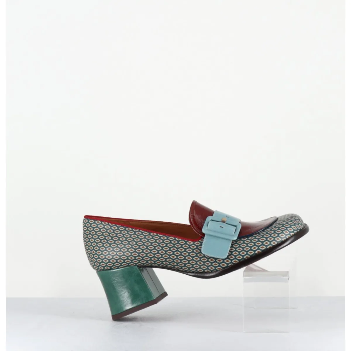 Mocassins | Chaussures^CHIE MIHARA Mocassins petit talon cuir imprimé rétro multi - MEISIN44 SHOWER BLUE