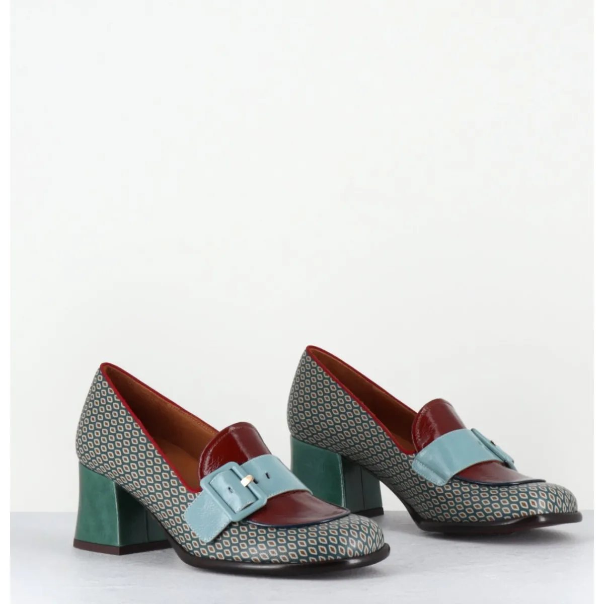Mocassins | Chaussures^CHIE MIHARA Mocassins petit talon cuir imprimé rétro multi - MEISIN44 SHOWER BLUE