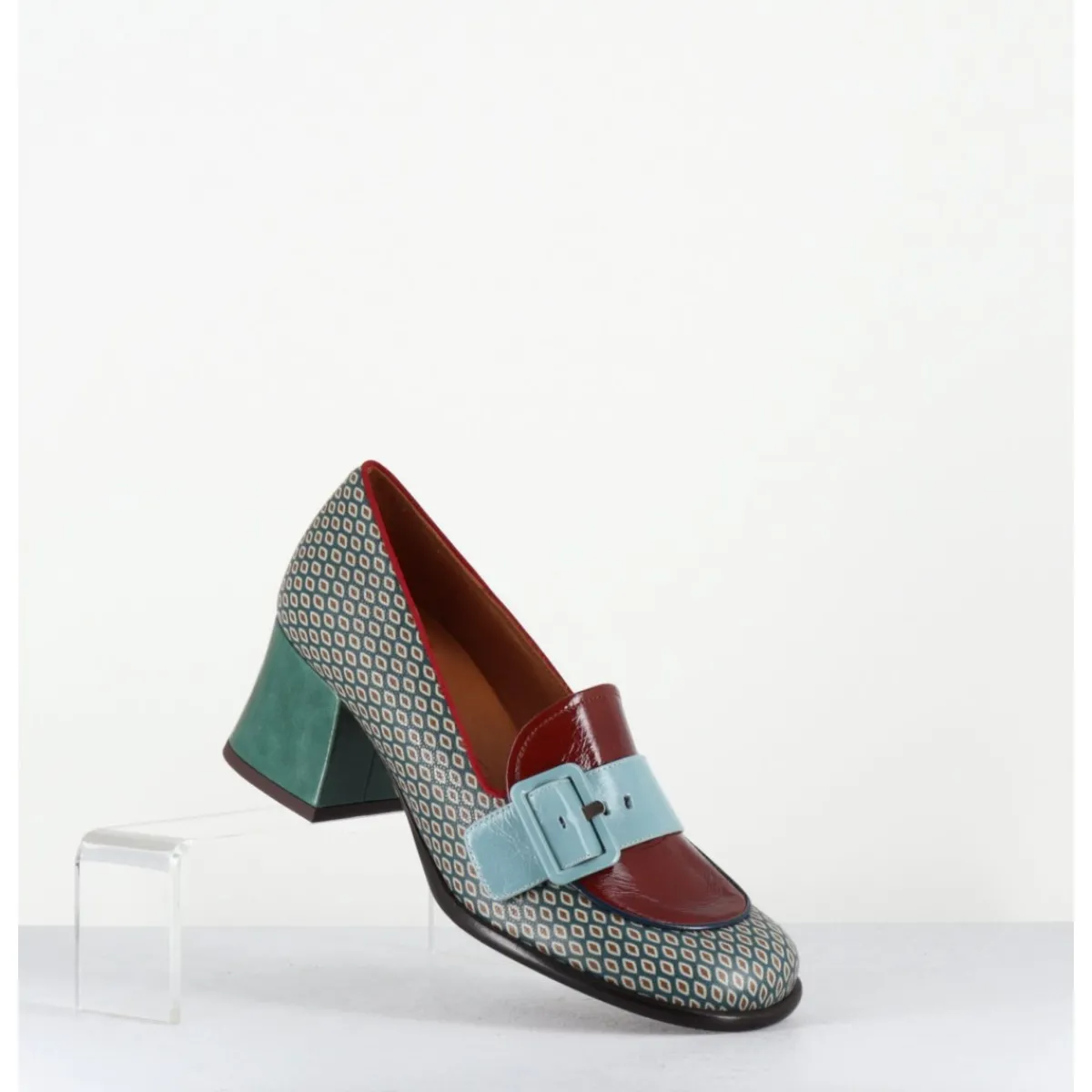 Mocassins | Chaussures^CHIE MIHARA Mocassins petit talon cuir imprimé rétro multi - MEISIN44 SHOWER BLUE