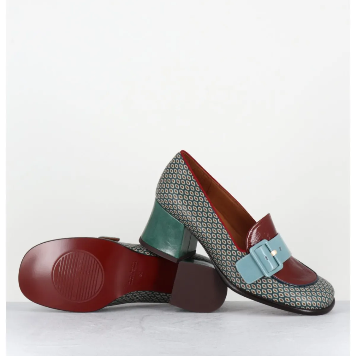 Mocassins | Chaussures^CHIE MIHARA Mocassins petit talon cuir imprimé rétro multi - MEISIN44 SHOWER BLUE