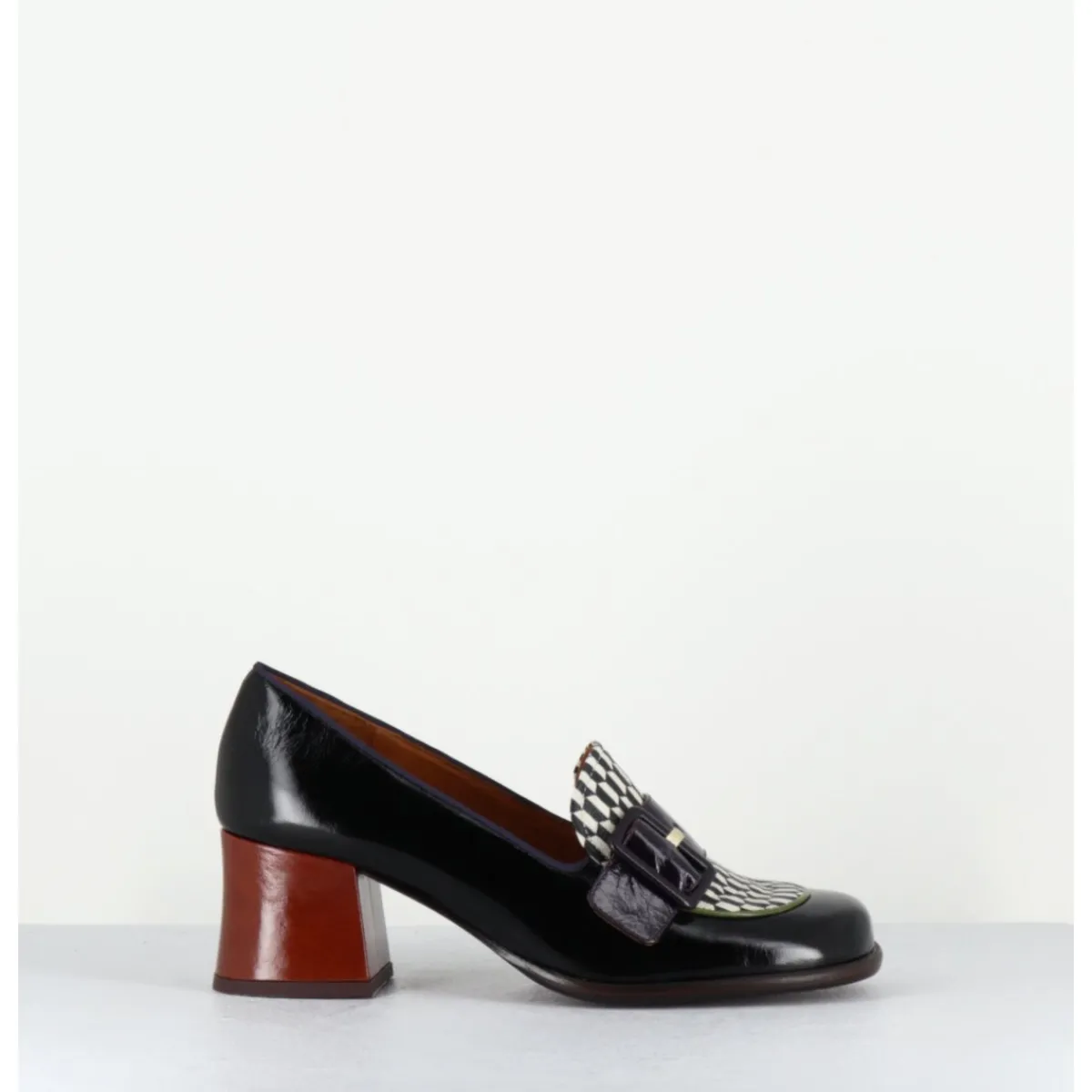 Mocassins | Chaussures^CHIE MIHARA Mocassins petit talon cuir multi & imprimé damier - MEISIN44 MASERATI NEGRO