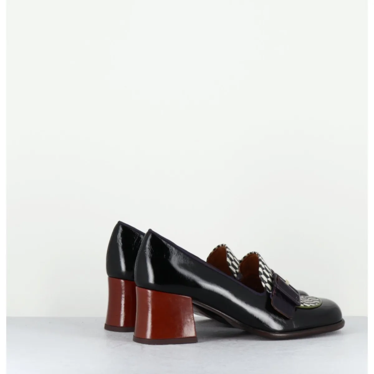 Mocassins | Chaussures^CHIE MIHARA Mocassins petit talon cuir multi & imprimé damier - MEISIN44 MASERATI NEGRO
