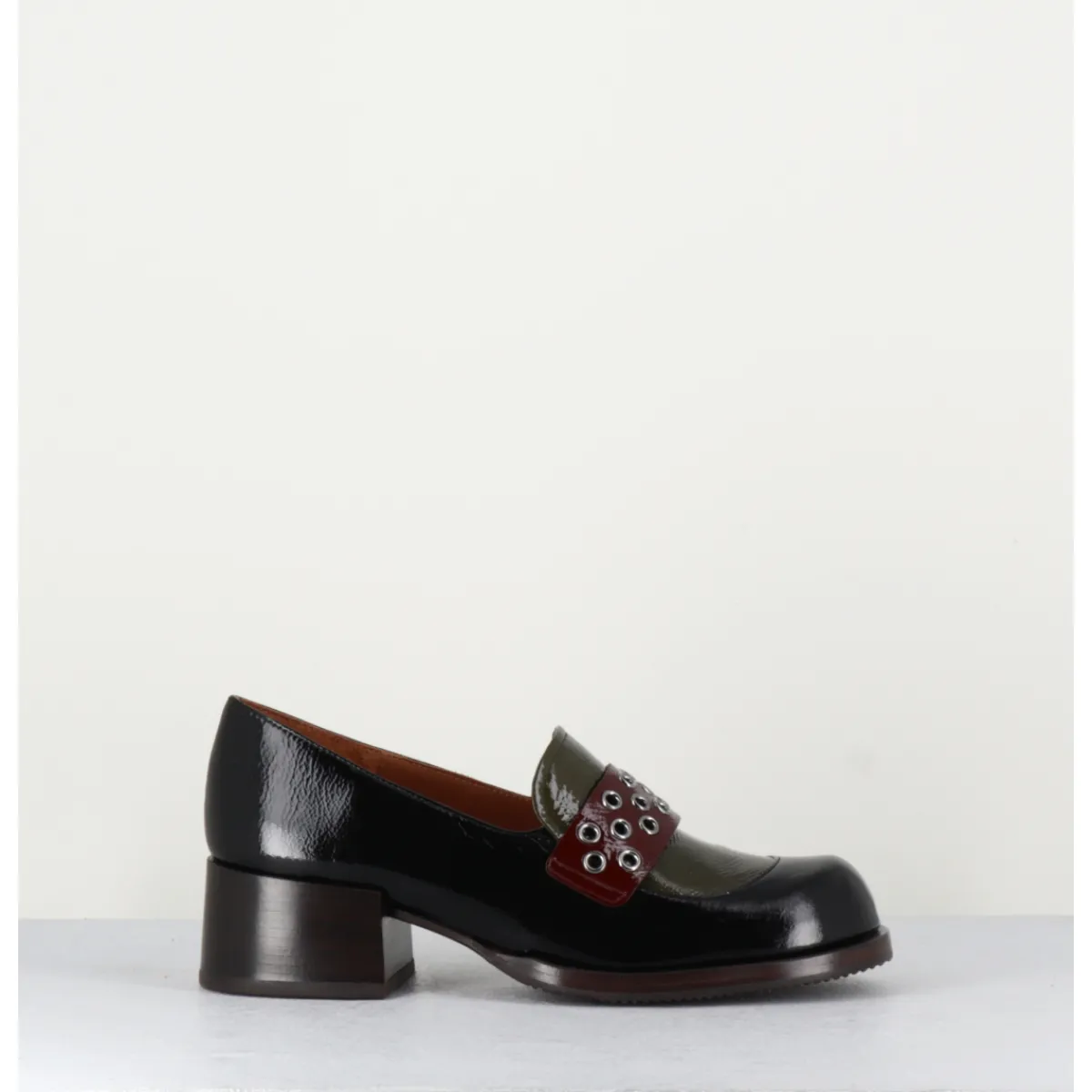 Mocassins | Chaussures^CHIE MIHARA Mocassins petit talon cuir noir/marron/vert - TOBEN NEGRO HUNT