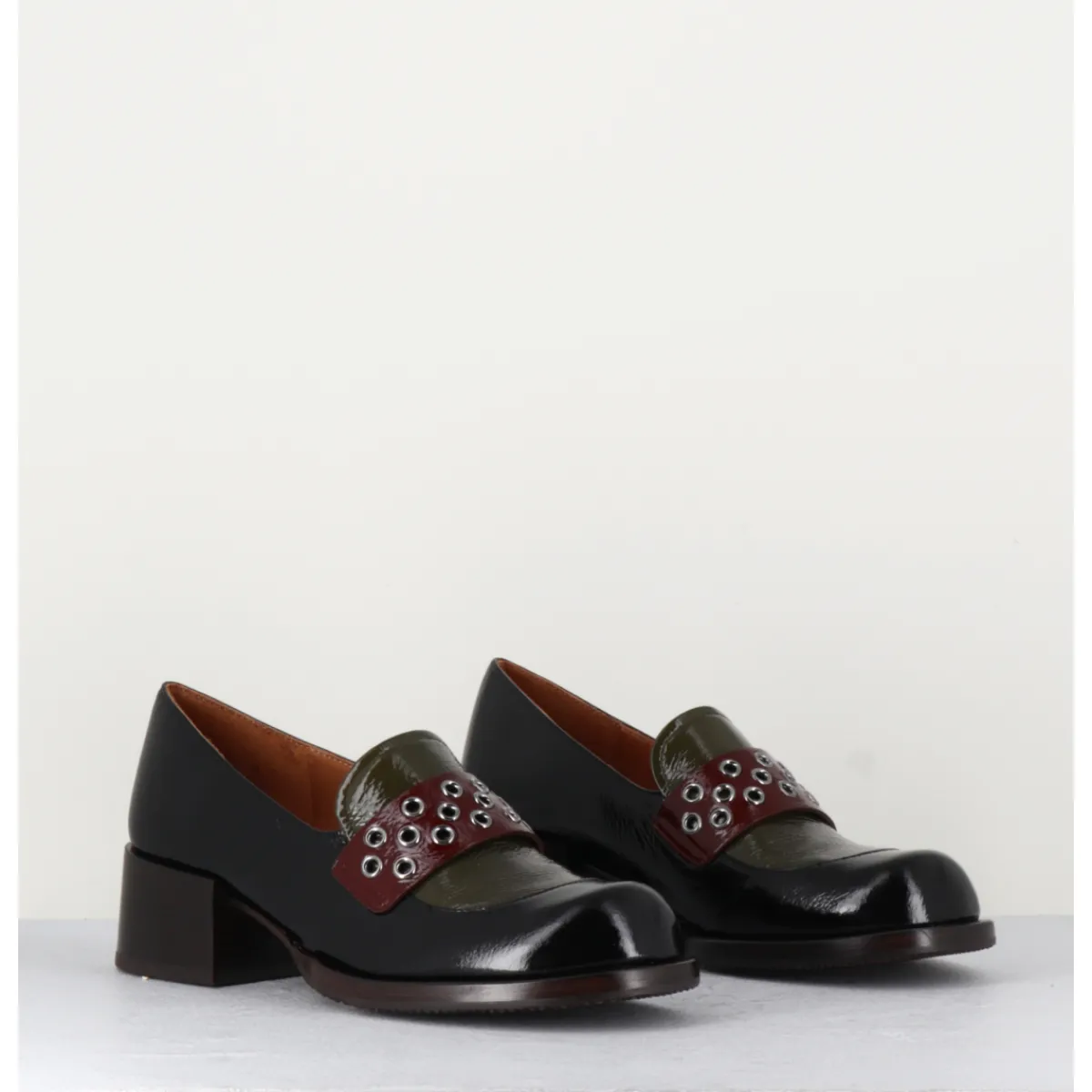 Mocassins | Chaussures^CHIE MIHARA Mocassins petit talon cuir noir/marron/vert - TOBEN NEGRO HUNT