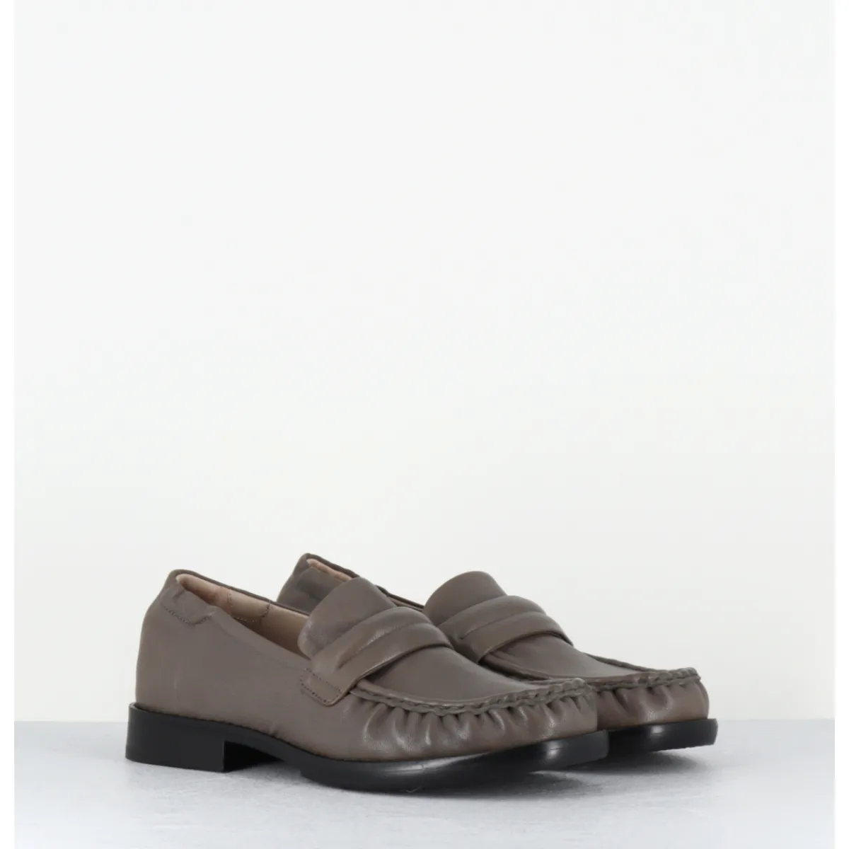 Mocassins | Chaussures^MALLONI Mocassins petit talon en cuir gris - GRIMILDE TAUPE