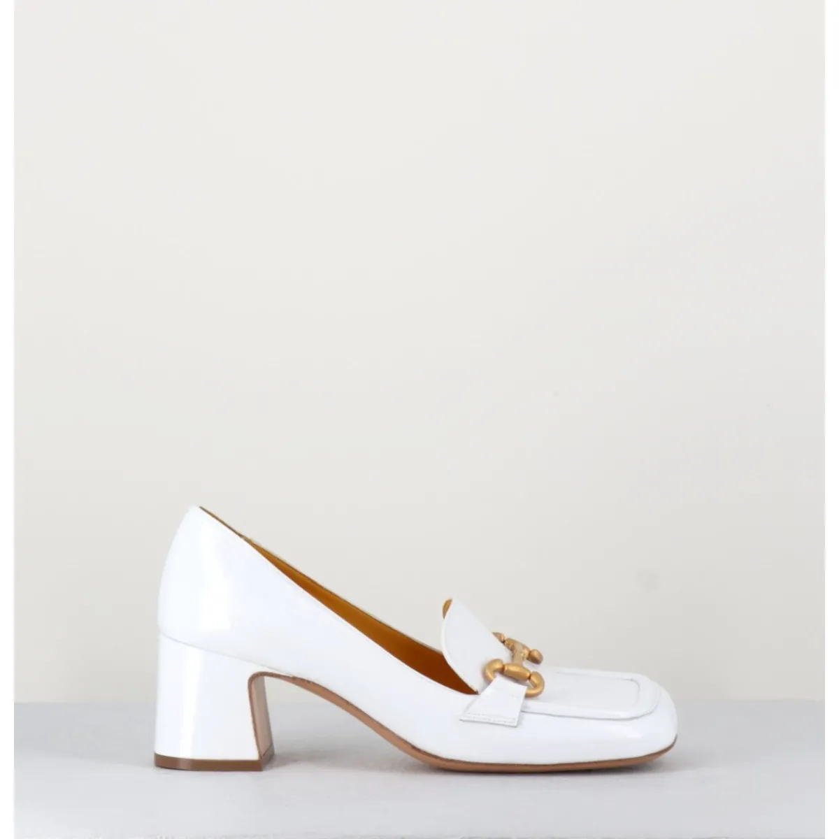 Mocassins^MARA BINI Mocassins petit talon naplak & mors doré - Q167 NAPLAK WHITE BLANC