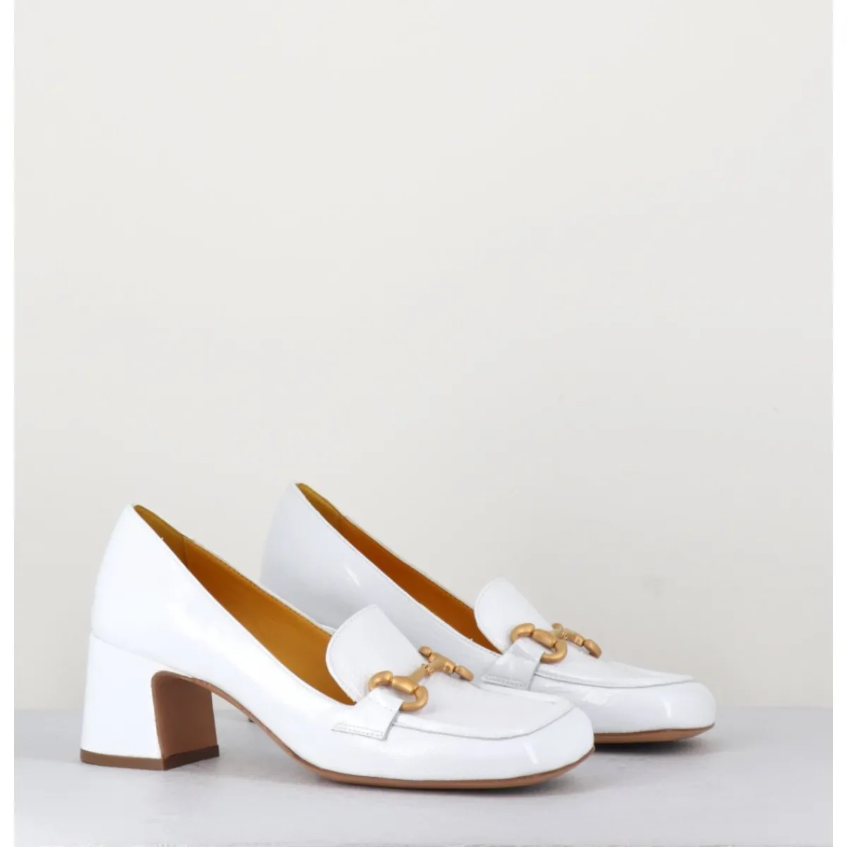 Mocassins^MARA BINI Mocassins petit talon naplak & mors doré - Q167 NAPLAK WHITE BLANC