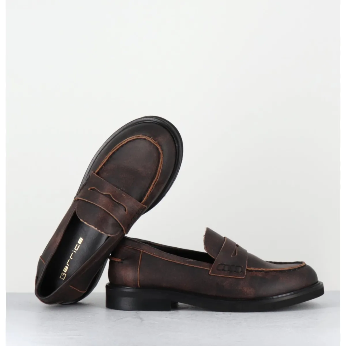 Mocassins | Chaussures^GARRICE LAB Mocassins plats à bout rond en cuir cuir effet vintage - CHINO SOUL MERINGA MARRON