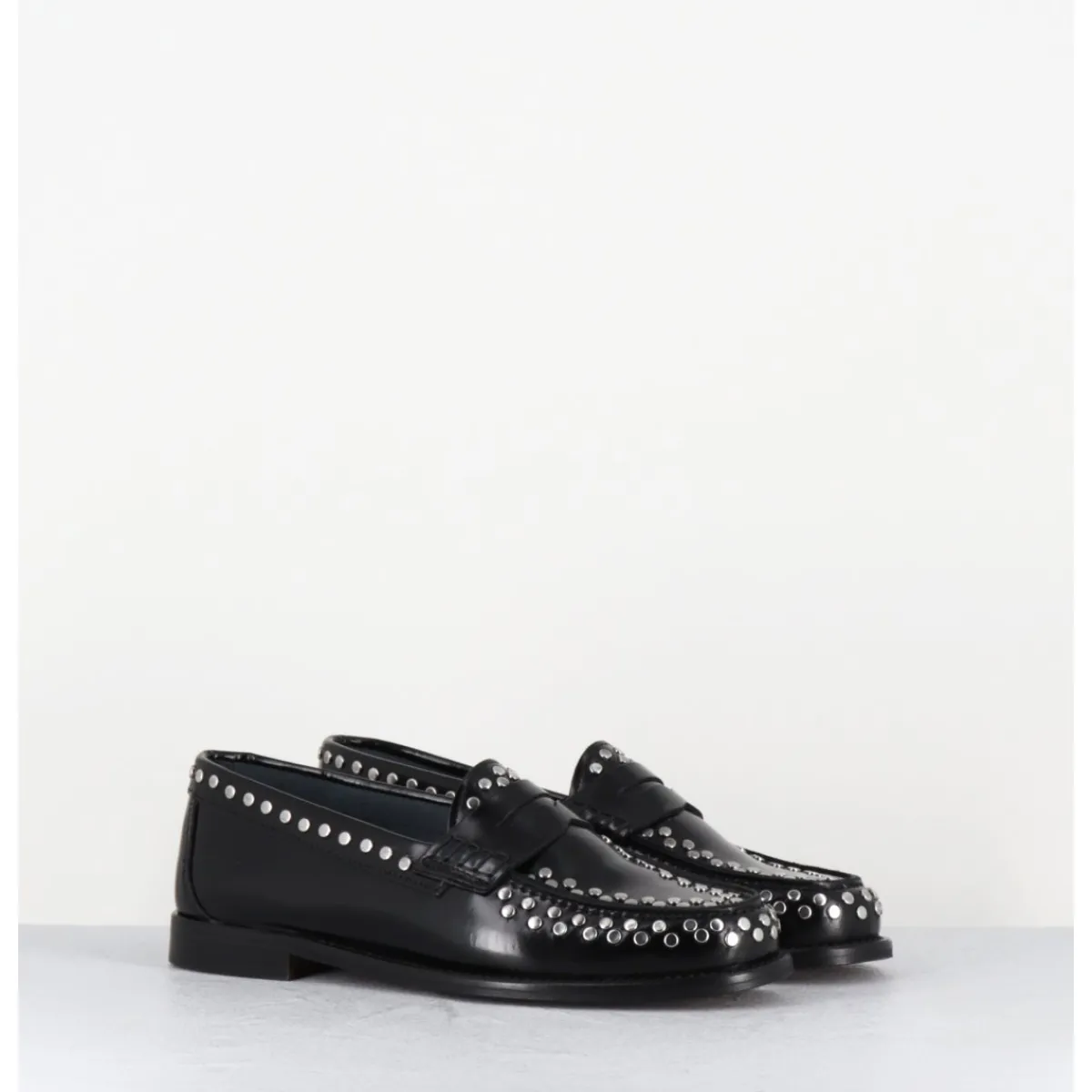 Mocassins | Chaussures^GARRICE LAB Mocassins plats en cuir glacé & rivets argent - TORE ABRA NERO NOIR