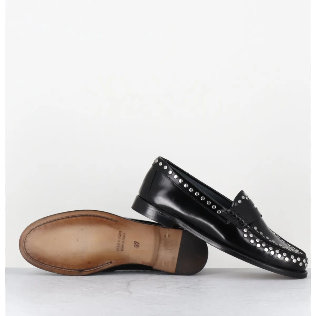 Mocassins | Chaussures^GARRICE LAB Mocassins plats en cuir glacé & rivets argent - TORE ABRA NERO NOIR