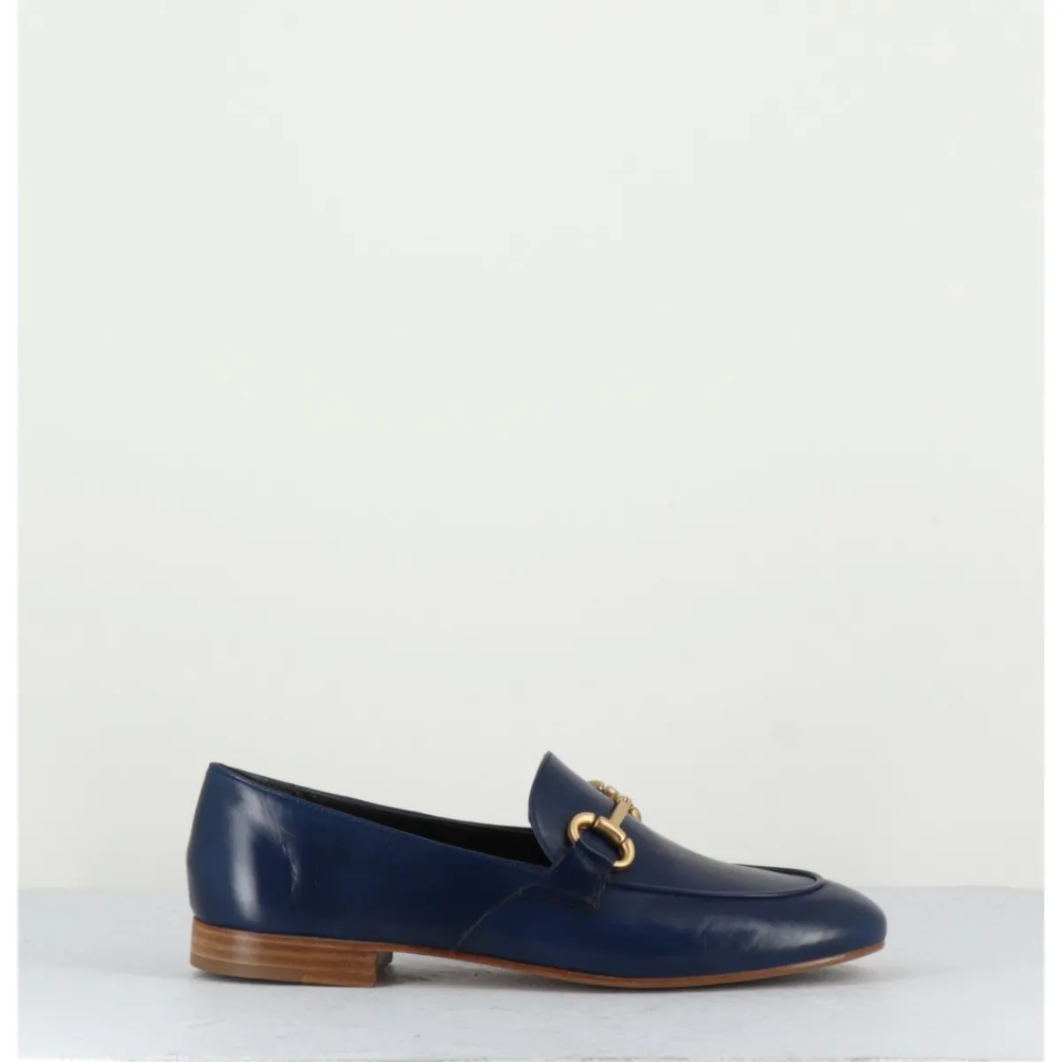 Mocassins^MARA BINI Mocassins plats en cuir souple bleu & mors doré - N125 MARINE
