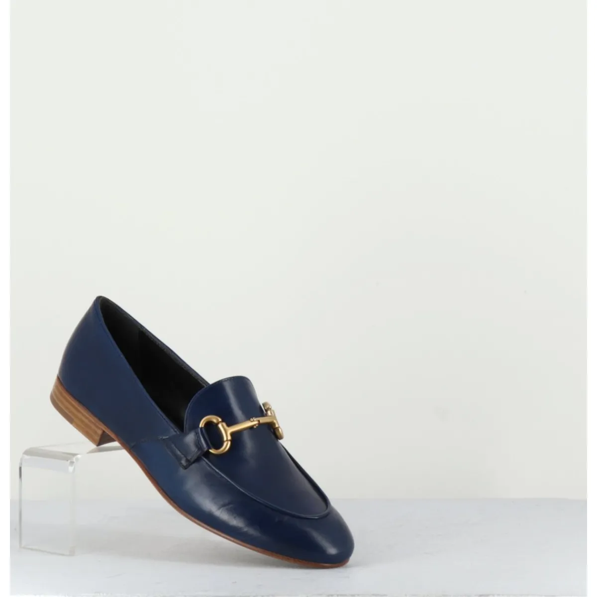 Mocassins^MARA BINI Mocassins plats en cuir souple bleu & mors doré - N125 MARINE