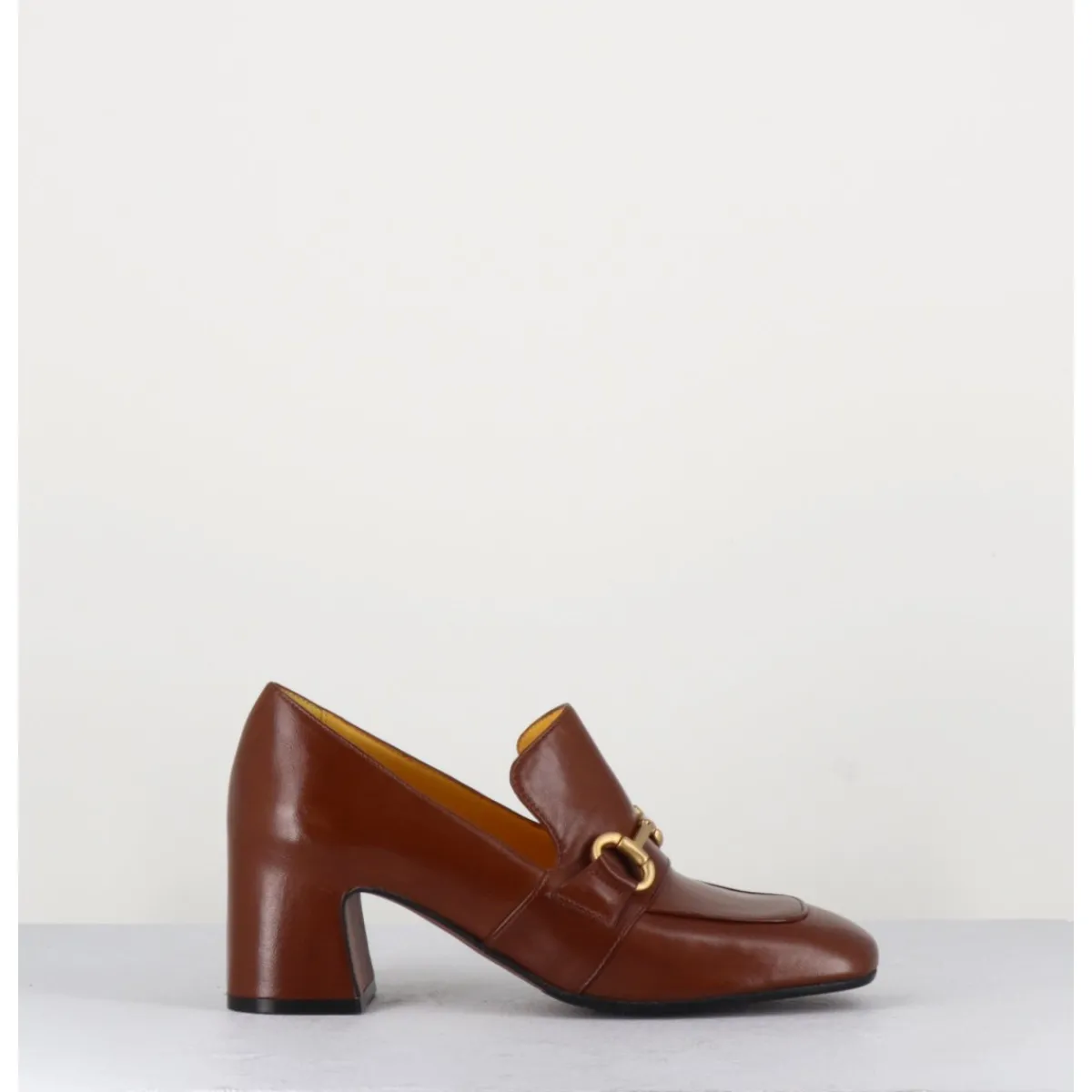 Mocassins | Chaussures^MARA BINI Mocassins 70s à talon en cuir camel bout carré - H759 SETA CASTORO COGNAC