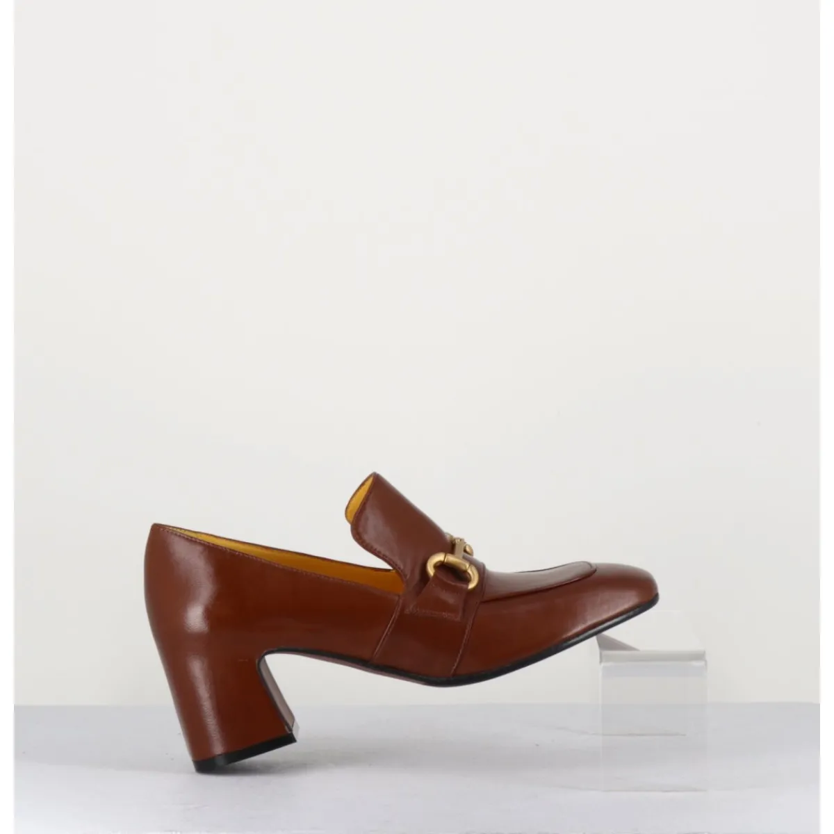 Mocassins | Chaussures^MARA BINI Mocassins 70s à talon en cuir camel bout carré - H759 SETA CASTORO COGNAC