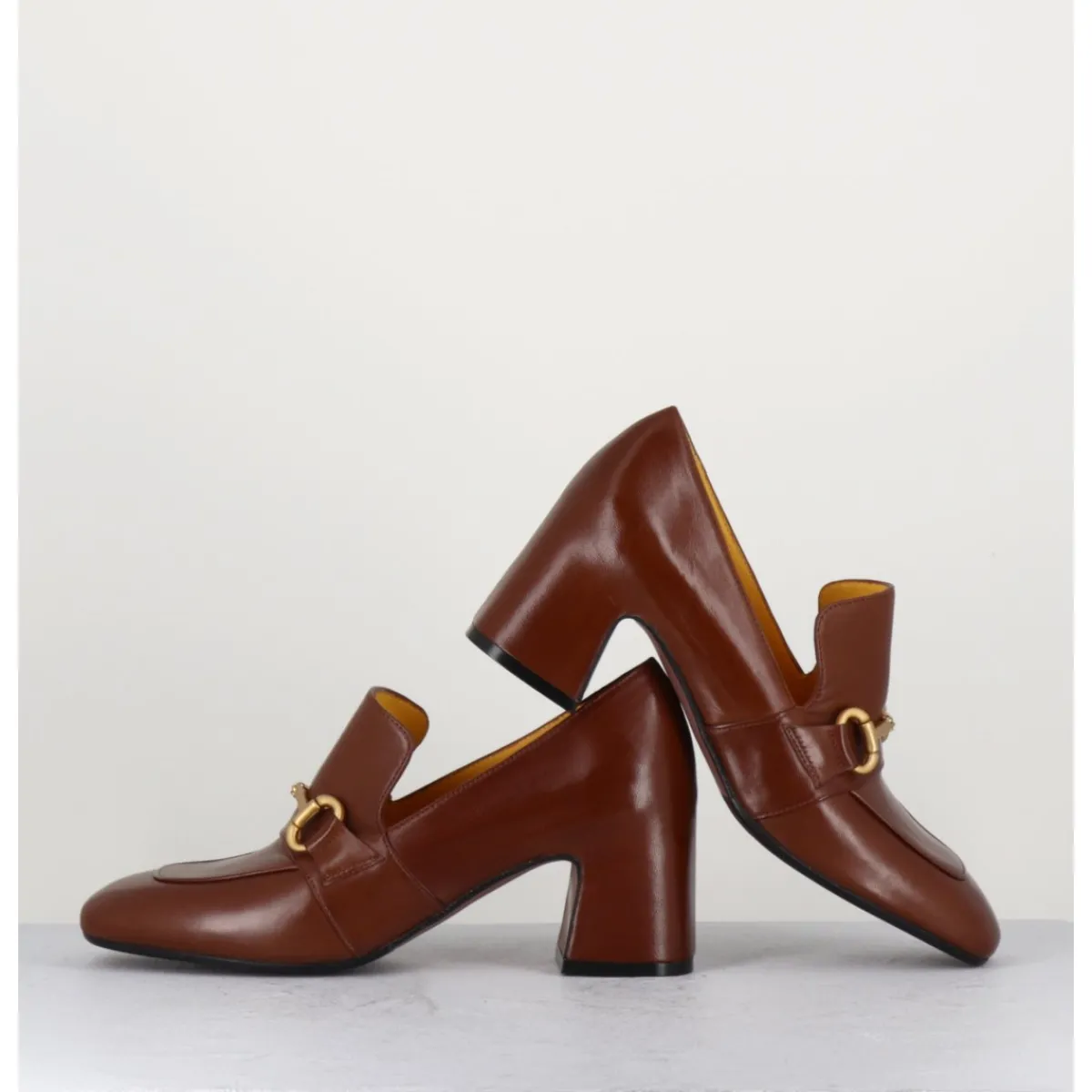 Mocassins | Chaussures^MARA BINI Mocassins 70s à talon en cuir camel bout carré - H759 SETA CASTORO COGNAC