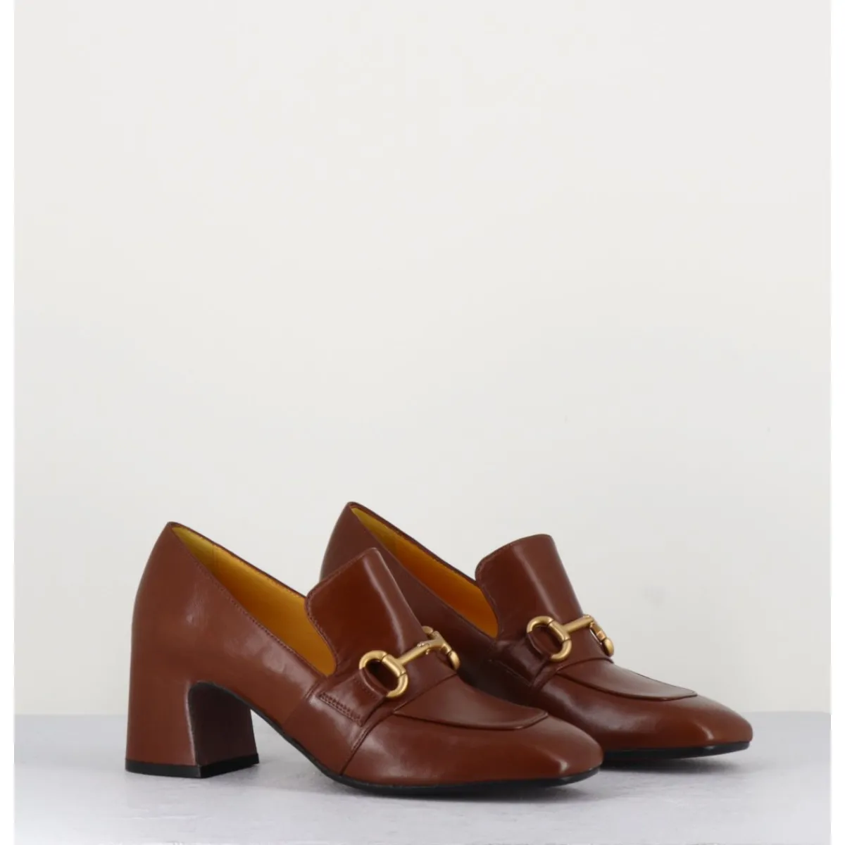 Mocassins | Chaussures^MARA BINI Mocassins 70s à talon en cuir camel bout carré - H759 SETA CASTORO COGNAC