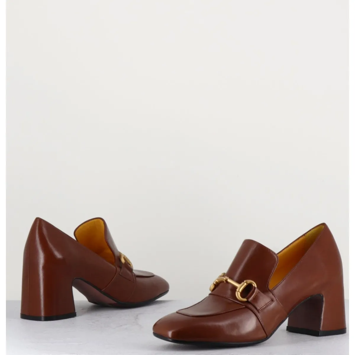 Mocassins | Chaussures^MARA BINI Mocassins 70s à talon en cuir camel bout carré - H759 SETA CASTORO COGNAC