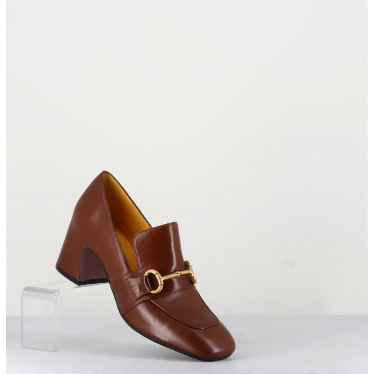 Mocassins | Chaussures^MARA BINI Mocassins 70s à talon en cuir camel bout carré - H759 SETA CASTORO COGNAC