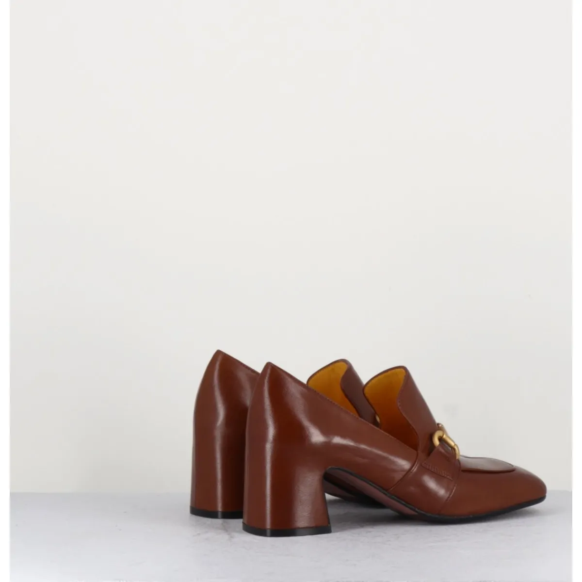 Mocassins | Chaussures^MARA BINI Mocassins 70s à talon en cuir camel bout carré - H759 SETA CASTORO COGNAC
