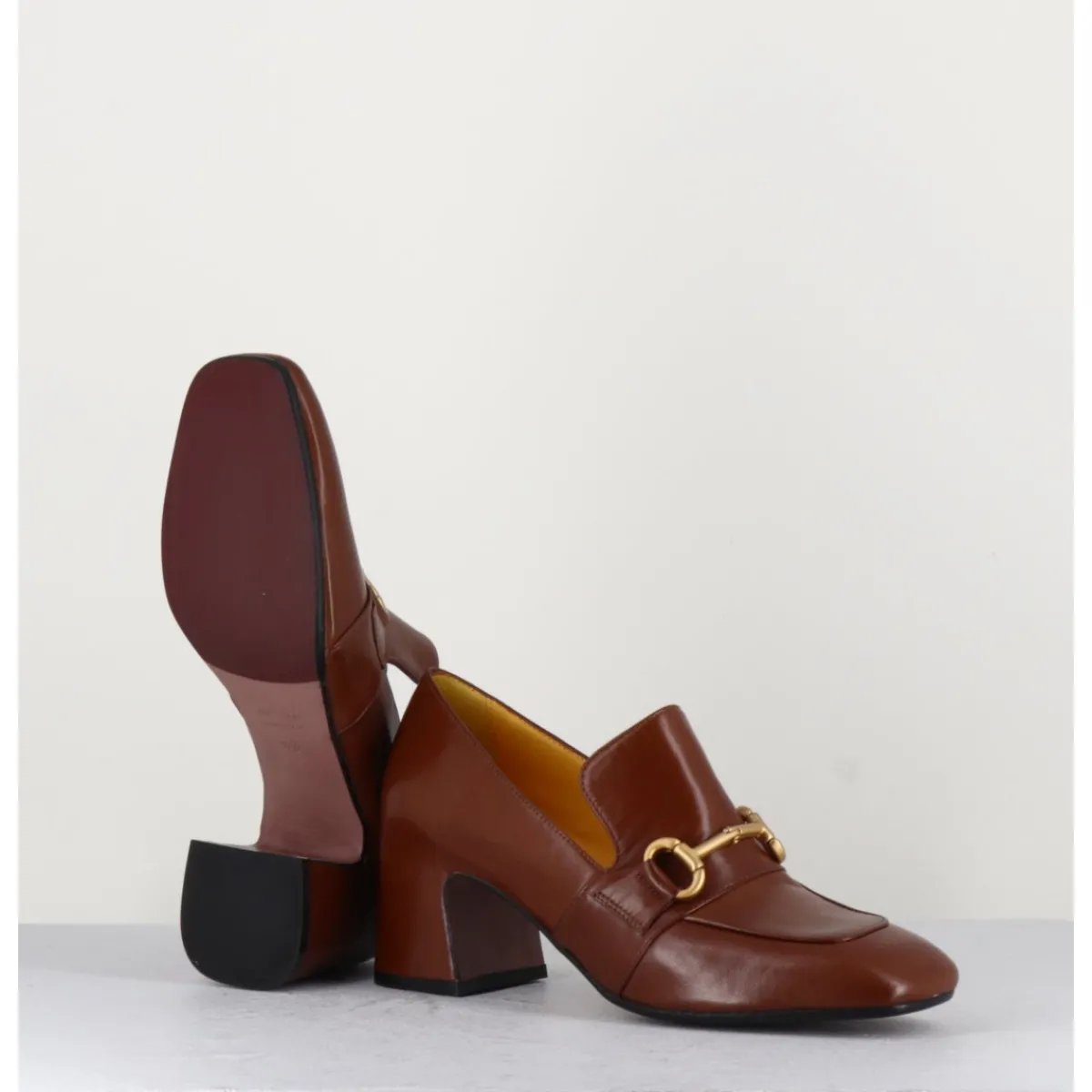 Mocassins | Chaussures^MARA BINI Mocassins 70s à talon en cuir camel bout carré - H759 SETA CASTORO COGNAC
