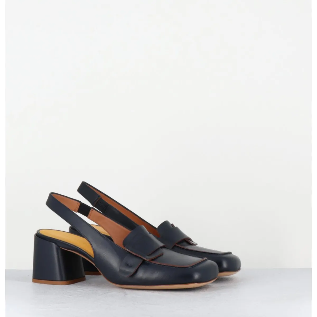 Mocassins | Chaussures^MARA BINI Mocassins slingback à talon en cuir nuit 70s - S242234 REMUVE BLU BLEU