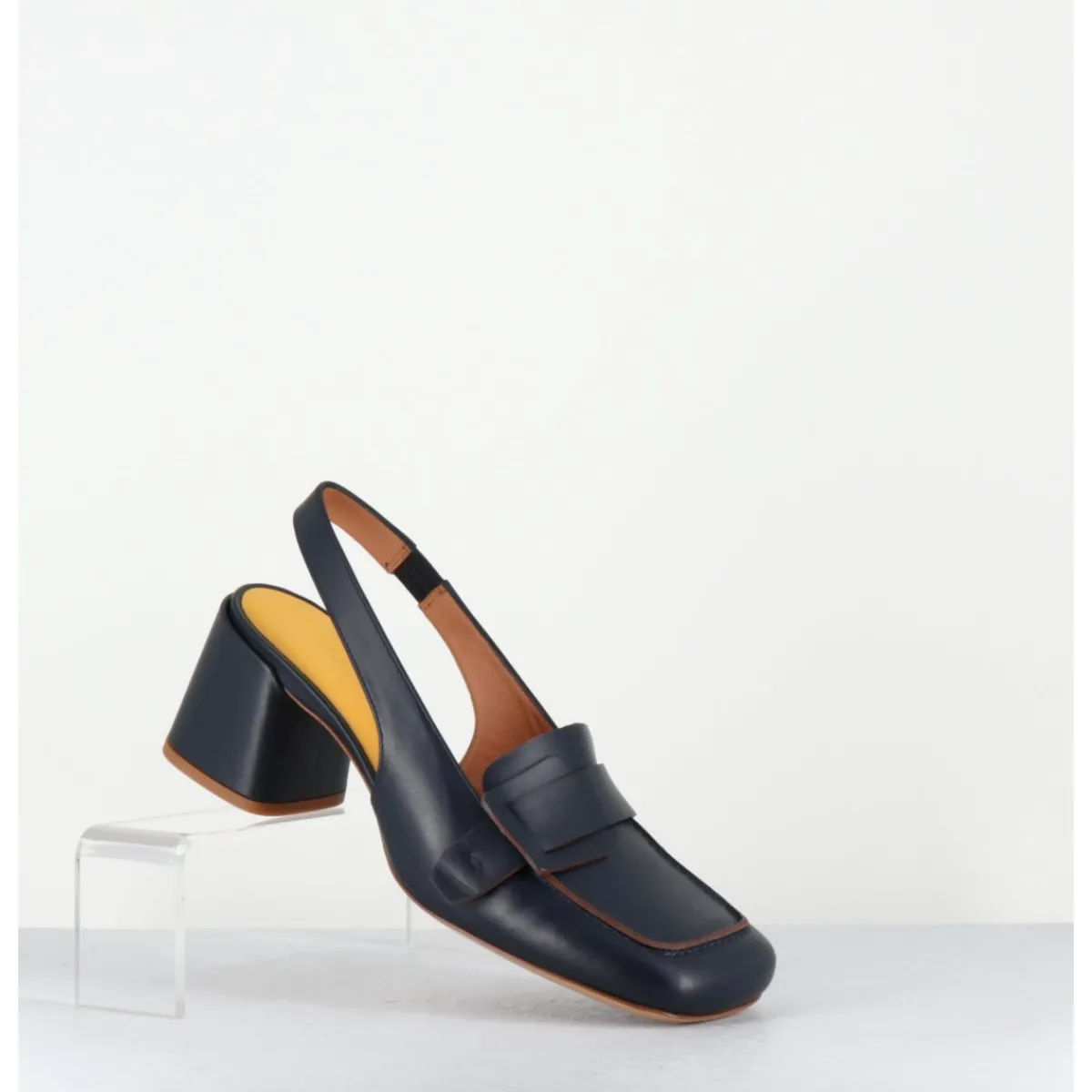 Mocassins | Chaussures^MARA BINI Mocassins slingback à talon en cuir nuit 70s - S242234 REMUVE BLU BLEU