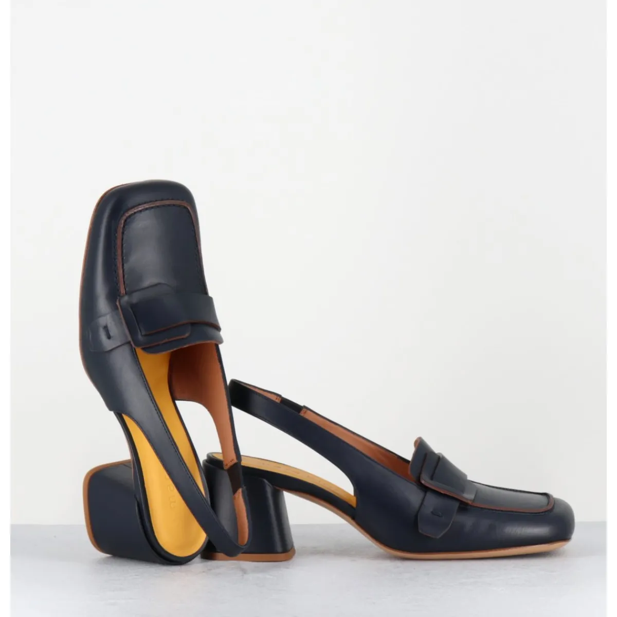 Mocassins | Chaussures^MARA BINI Mocassins slingback à talon en cuir nuit 70s - S242234 REMUVE BLU BLEU