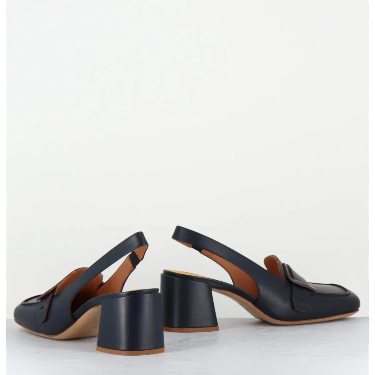 Mocassins | Chaussures^MARA BINI Mocassins slingback à talon en cuir nuit 70s - S242234 REMUVE BLU BLEU