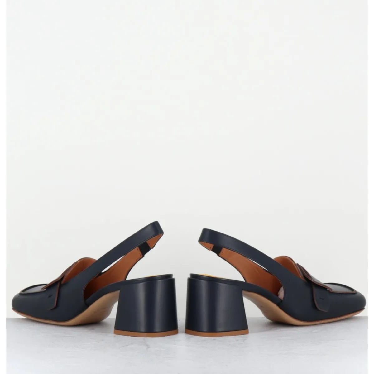 Mocassins | Chaussures^MARA BINI Mocassins slingback à talon en cuir nuit 70s - S242234 REMUVE BLU BLEU