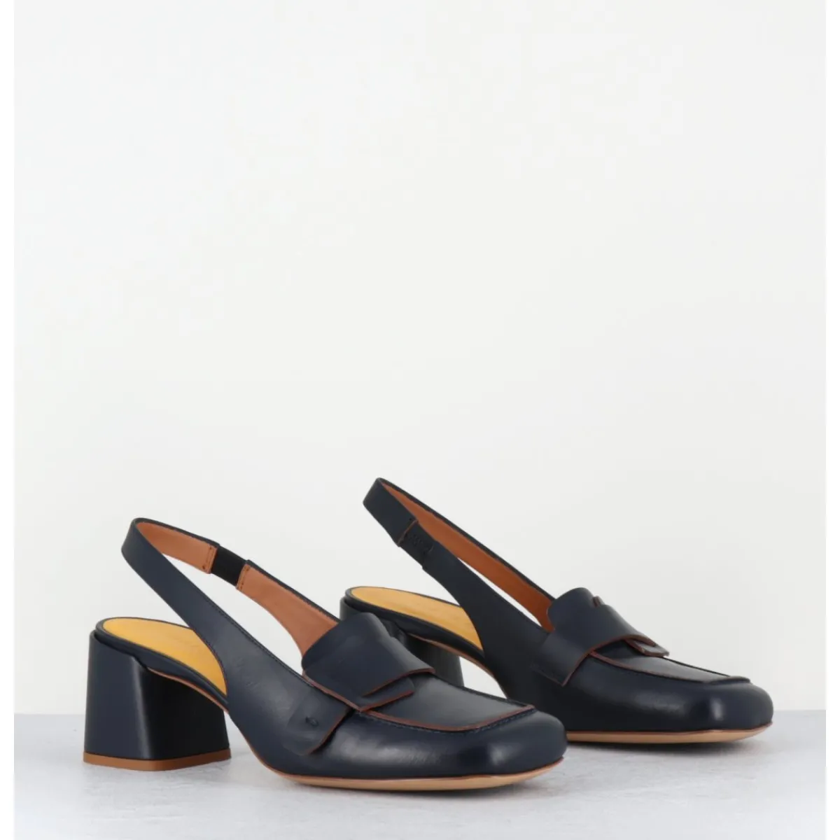 Mocassins | Chaussures^MARA BINI Mocassins slingback à talon en cuir nuit 70s - S242234 REMUVE BLU BLEU