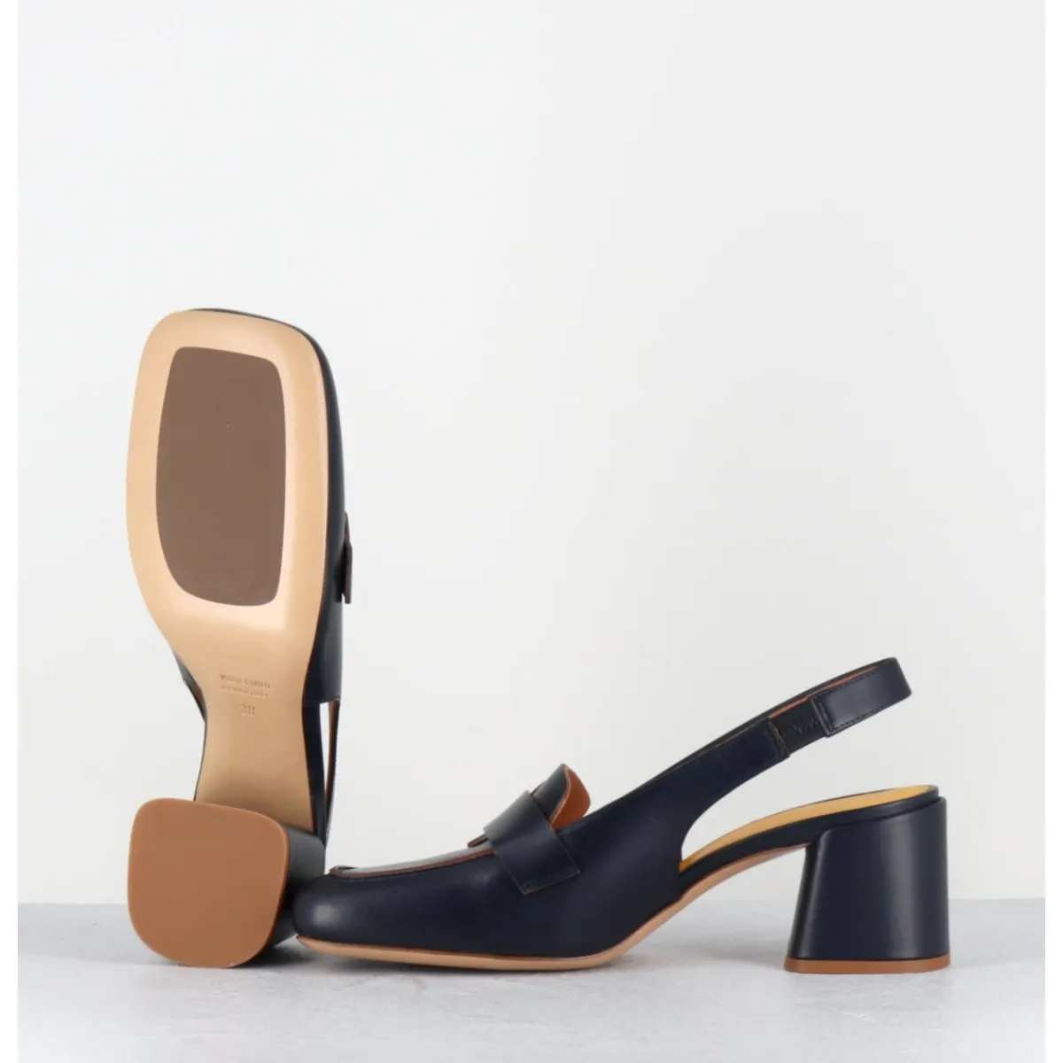 Mocassins | Chaussures^MARA BINI Mocassins slingback à talon en cuir nuit 70s - S242234 REMUVE BLU BLEU