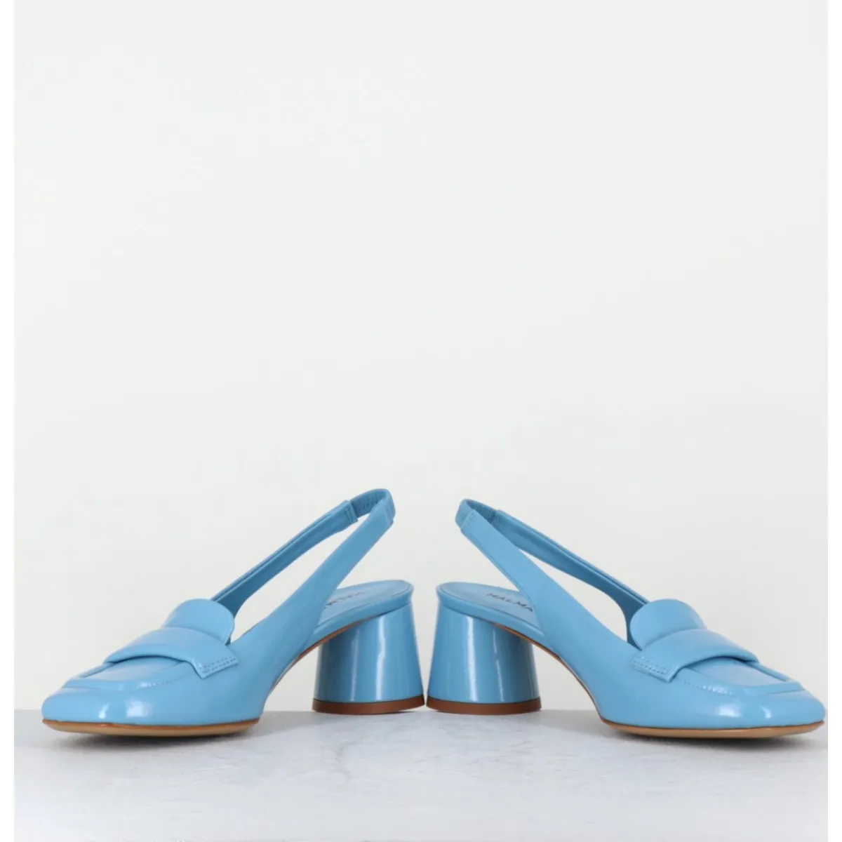 Mocassins^HALMANERA Mocassins slingback en cuir ciel petit talon - CALA25 GLAZE CELESTE BLEU