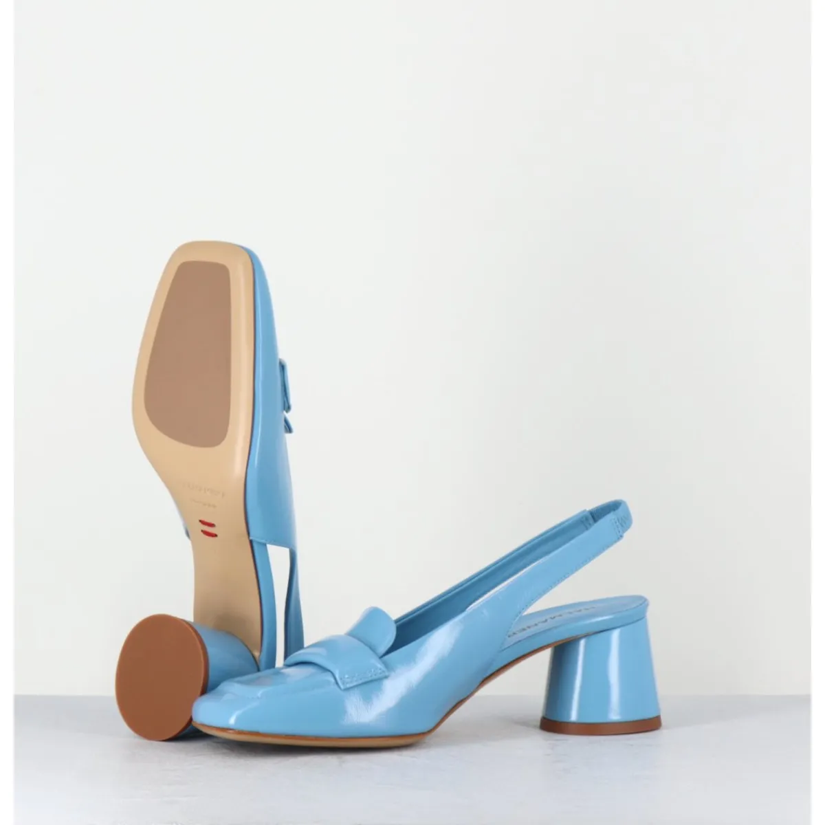 Mocassins^HALMANERA Mocassins slingback en cuir ciel petit talon - CALA25 GLAZE CELESTE BLEU