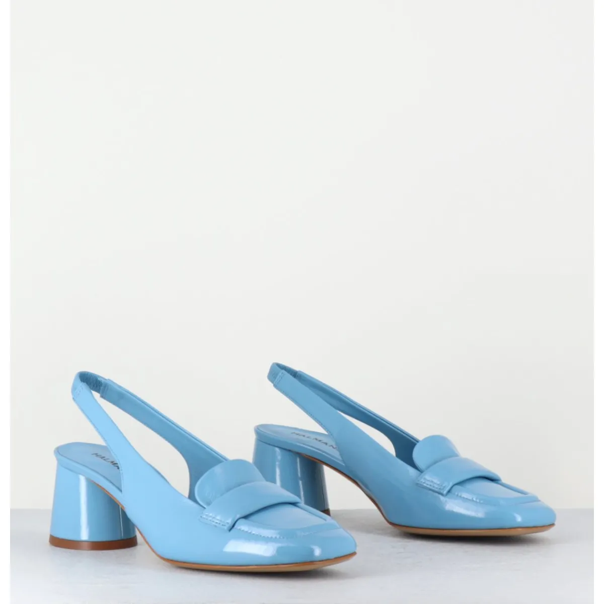 Mocassins^HALMANERA Mocassins slingback en cuir ciel petit talon - CALA25 GLAZE CELESTE BLEU