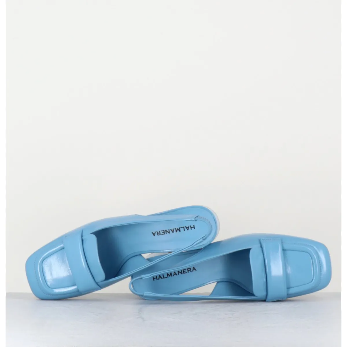 Mocassins^HALMANERA Mocassins slingback en cuir ciel petit talon - CALA25 GLAZE CELESTE BLEU