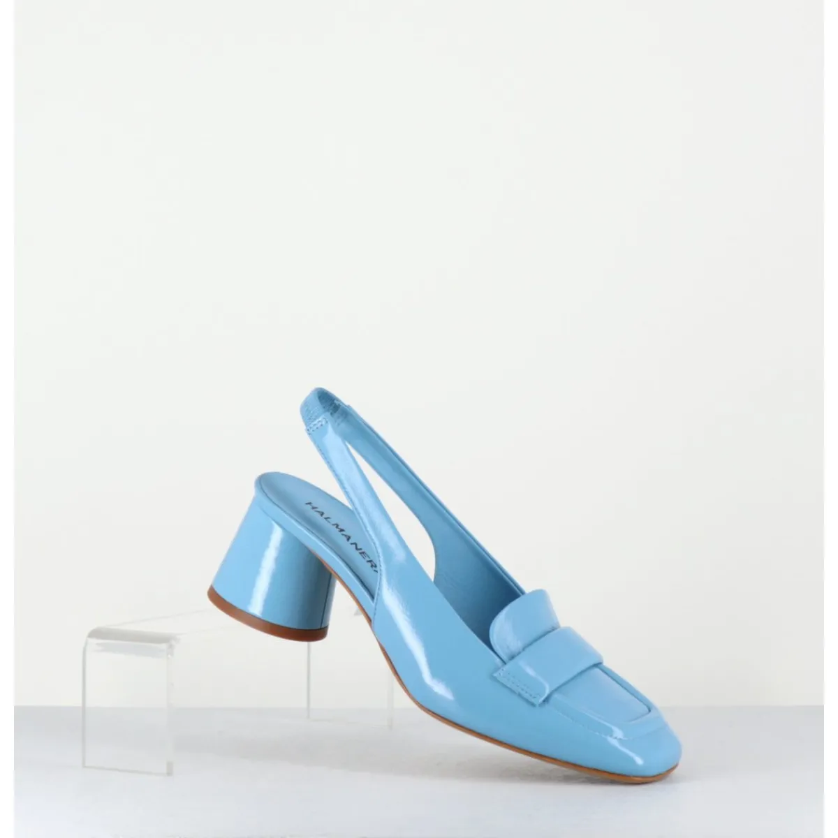 Mocassins^HALMANERA Mocassins slingback en cuir ciel petit talon - CALA25 GLAZE CELESTE BLEU