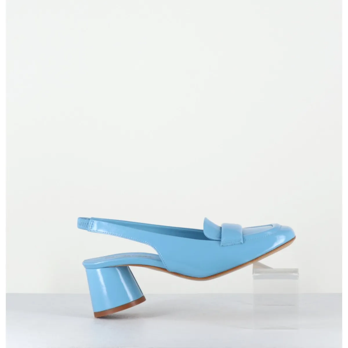 Mocassins^HALMANERA Mocassins slingback en cuir ciel petit talon - CALA25 GLAZE CELESTE BLEU