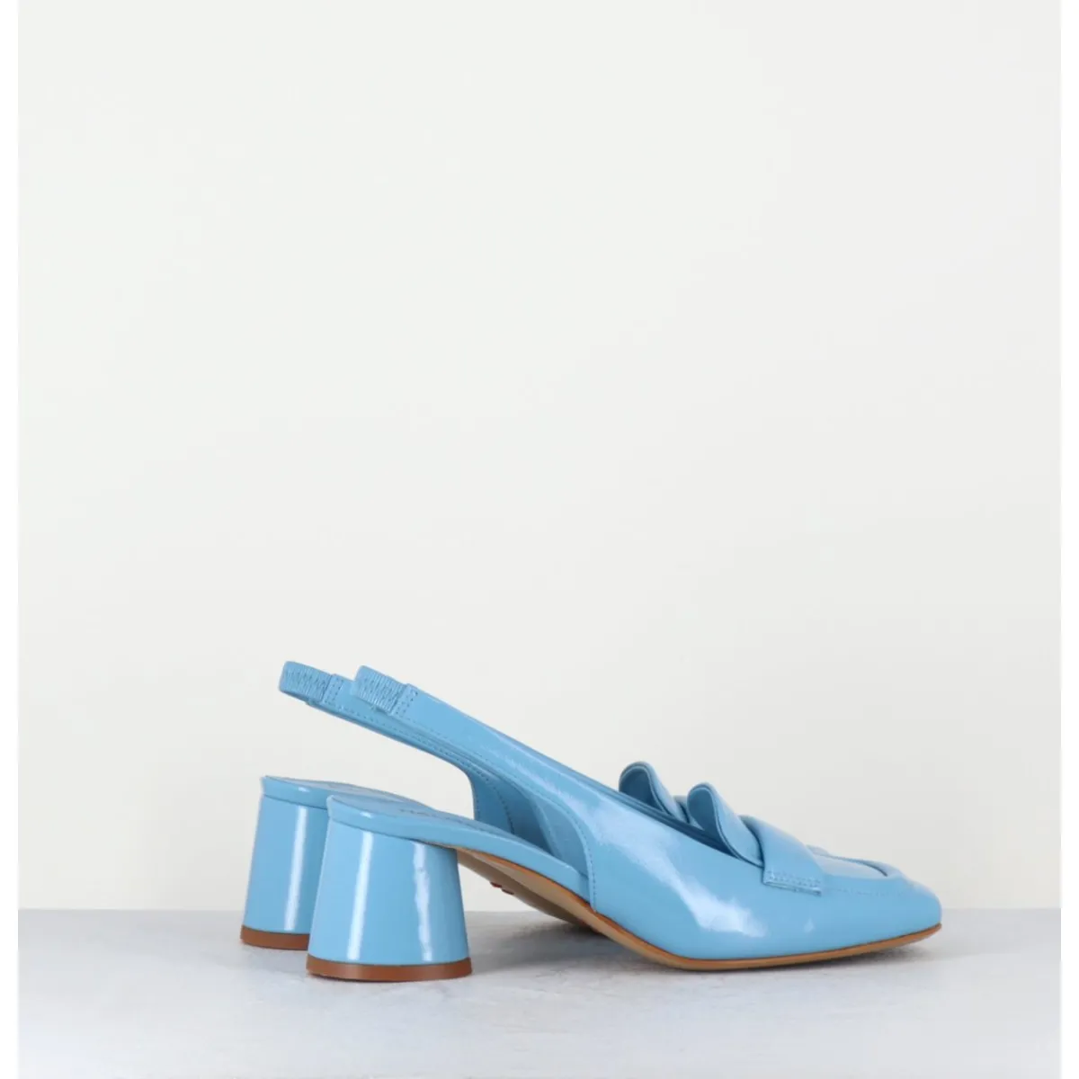 Mocassins^HALMANERA Mocassins slingback en cuir ciel petit talon - CALA25 GLAZE CELESTE BLEU