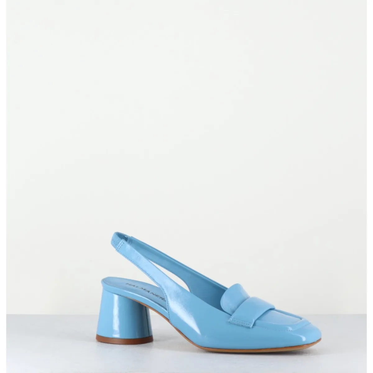 Mocassins^HALMANERA Mocassins slingback en cuir ciel petit talon - CALA25 GLAZE CELESTE BLEU