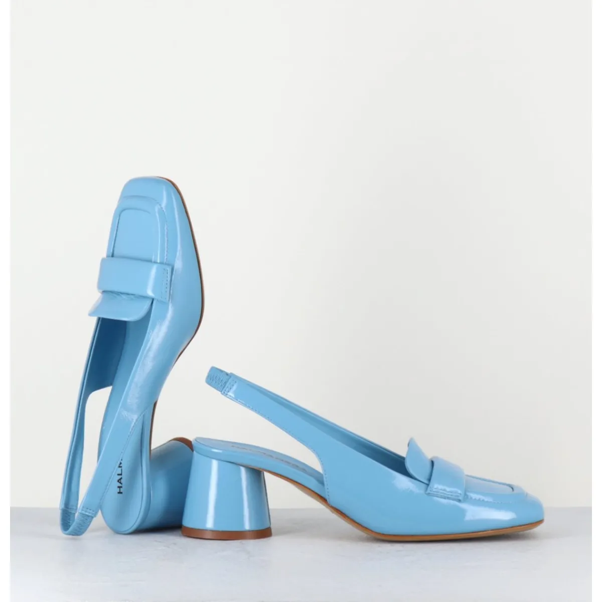 Mocassins^HALMANERA Mocassins slingback en cuir ciel petit talon - CALA25 GLAZE CELESTE BLEU