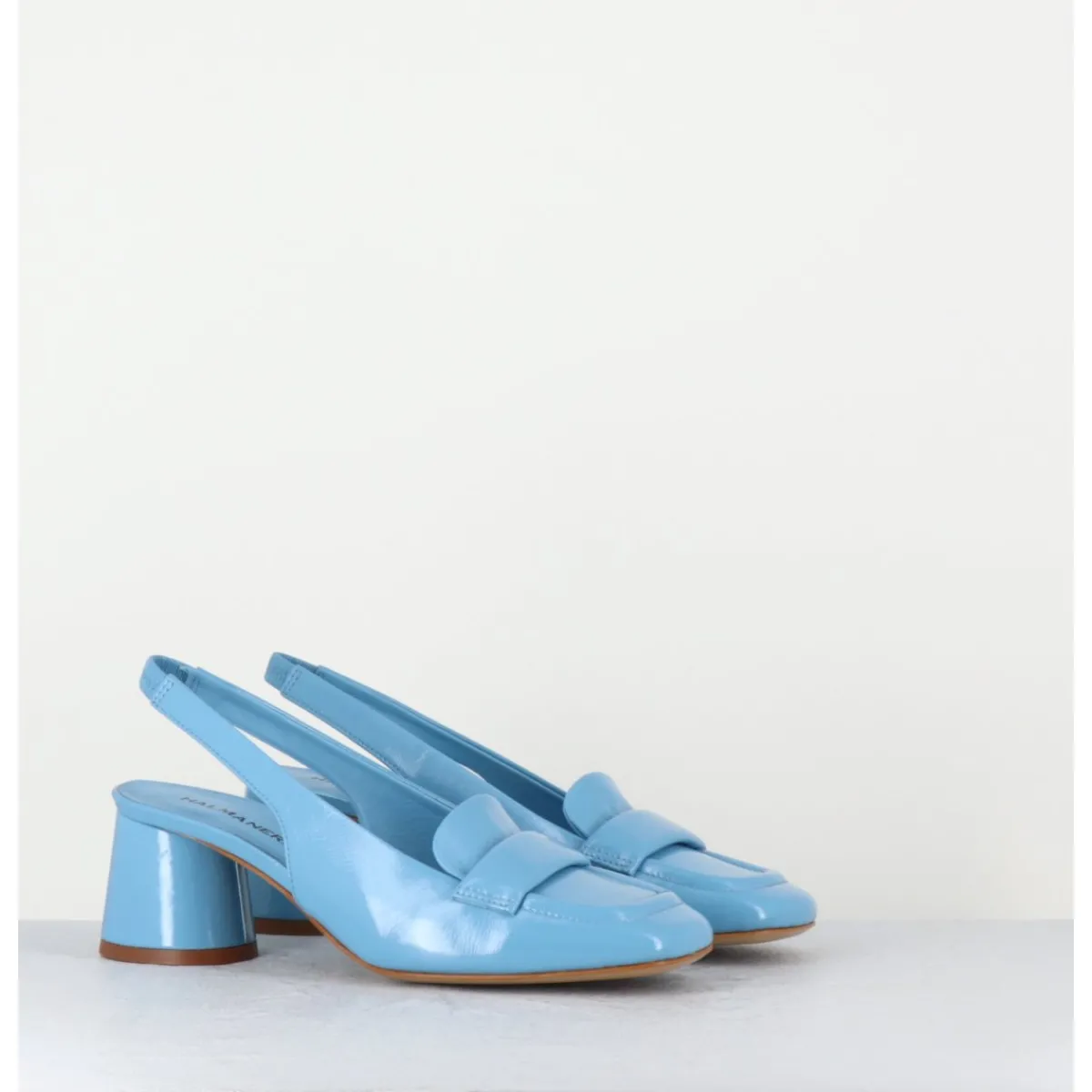 Mocassins^HALMANERA Mocassins slingback en cuir ciel petit talon - CALA25 GLAZE CELESTE BLEU