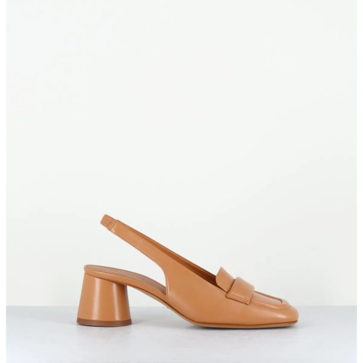 Mocassins^HALMANERA Mocassins slingback en cuir caramel petit talon - CALA25 BARON CARAMEL