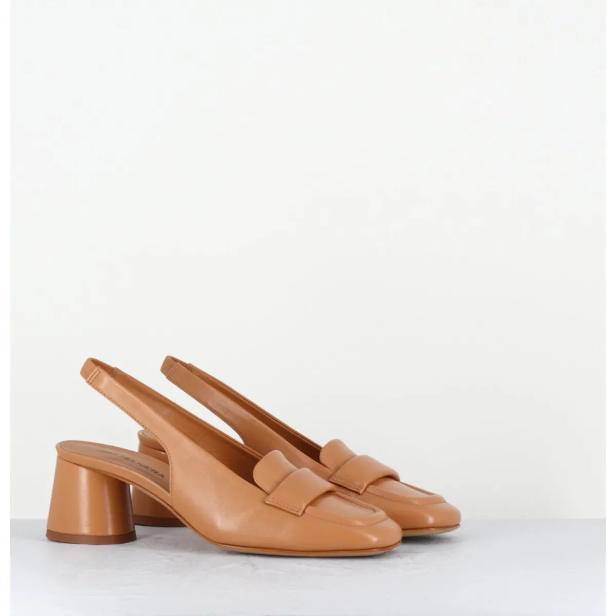Mocassins^HALMANERA Mocassins slingback en cuir caramel petit talon - CALA25 BARON CARAMEL