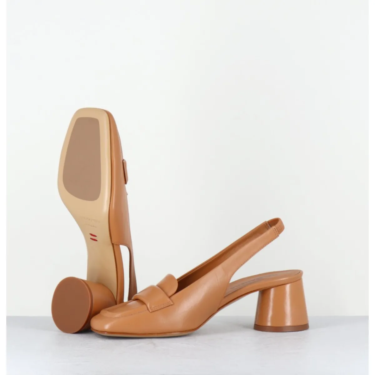 Mocassins^HALMANERA Mocassins slingback en cuir caramel petit talon - CALA25 BARON CARAMEL