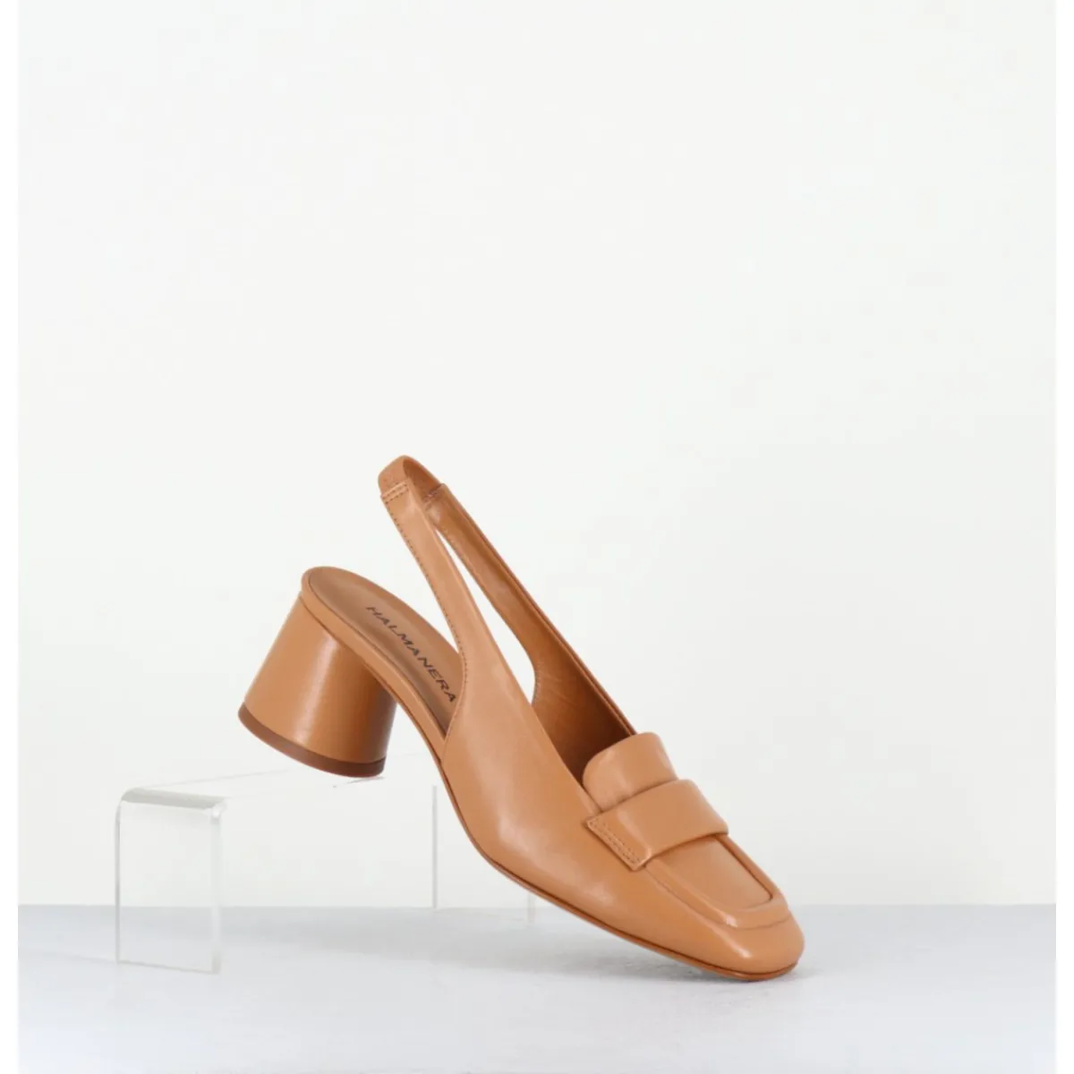 Mocassins^HALMANERA Mocassins slingback en cuir caramel petit talon - CALA25 BARON CARAMEL
